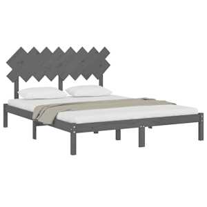 vidaXL Posteljni okvir siv 160x200 cm iz trdnega lesa