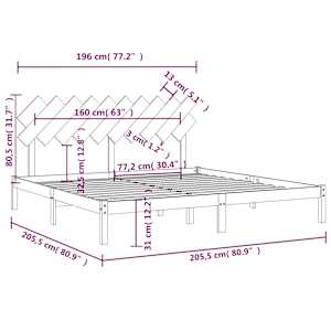 Rám postele šedý 200 x 200 cm masivní dřevo - obrázek 6
