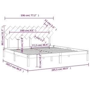Rám postele černý 200 x 200 cm masivní dřevo - obrázek 6