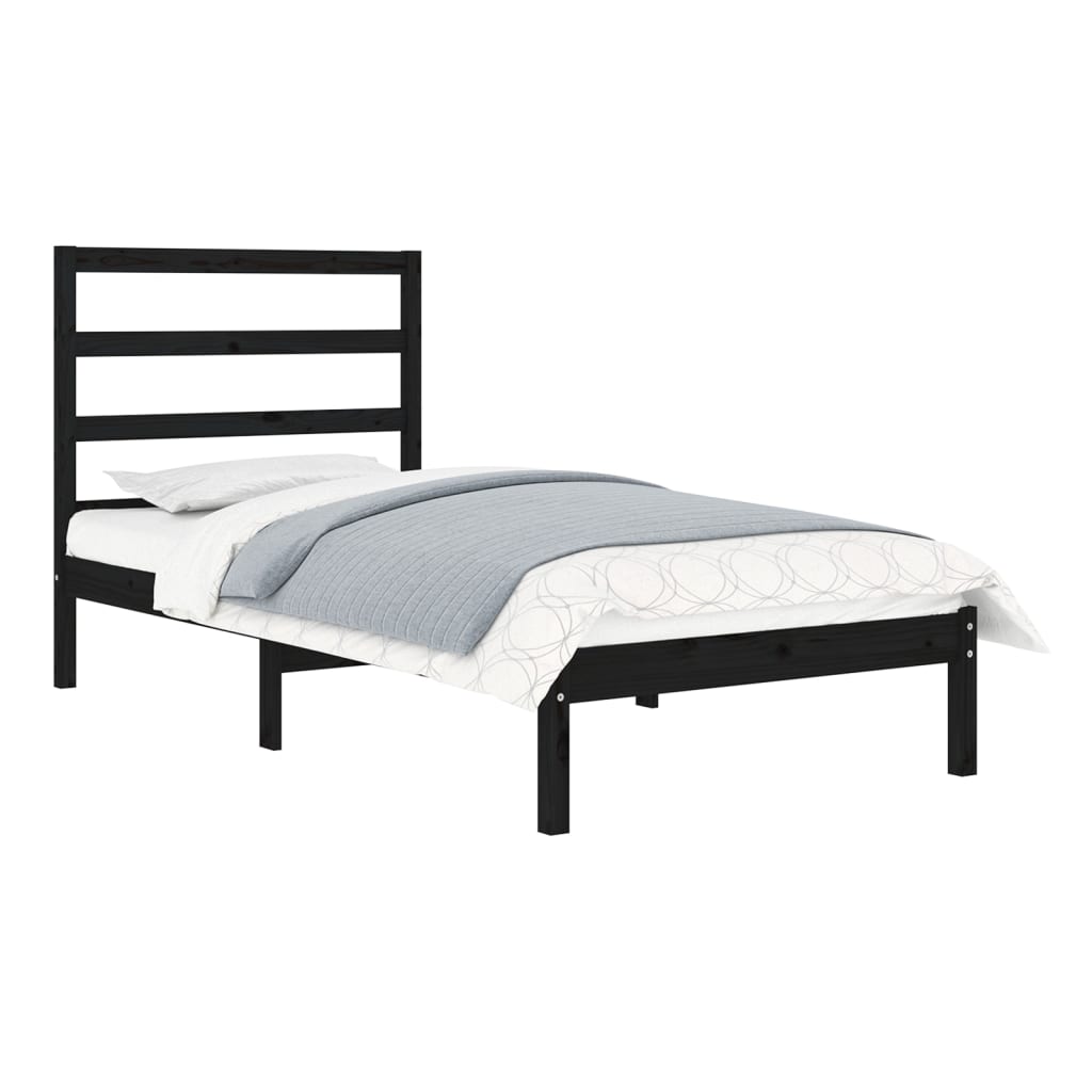 

vidaXL Bedframe massief hout zwart 75x190 cm 2FT6 Small Single