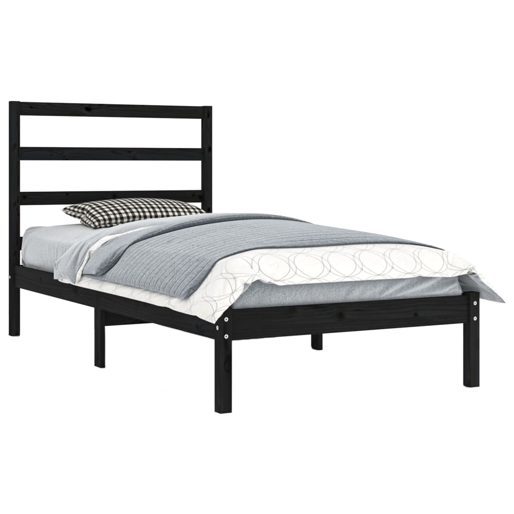 vidaXL Bed Frame without Mattress Black 90x190 cm Single Solid Wood