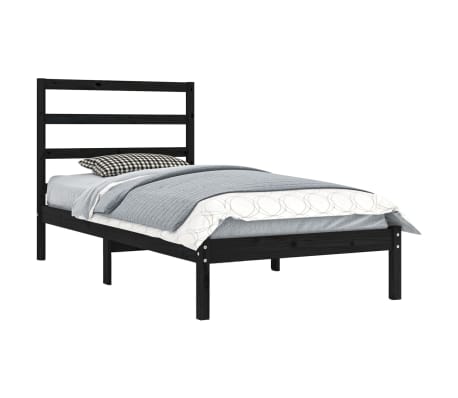 vidaXL Bed Frame without Mattress Black 90x190 cm Single Solid Wood