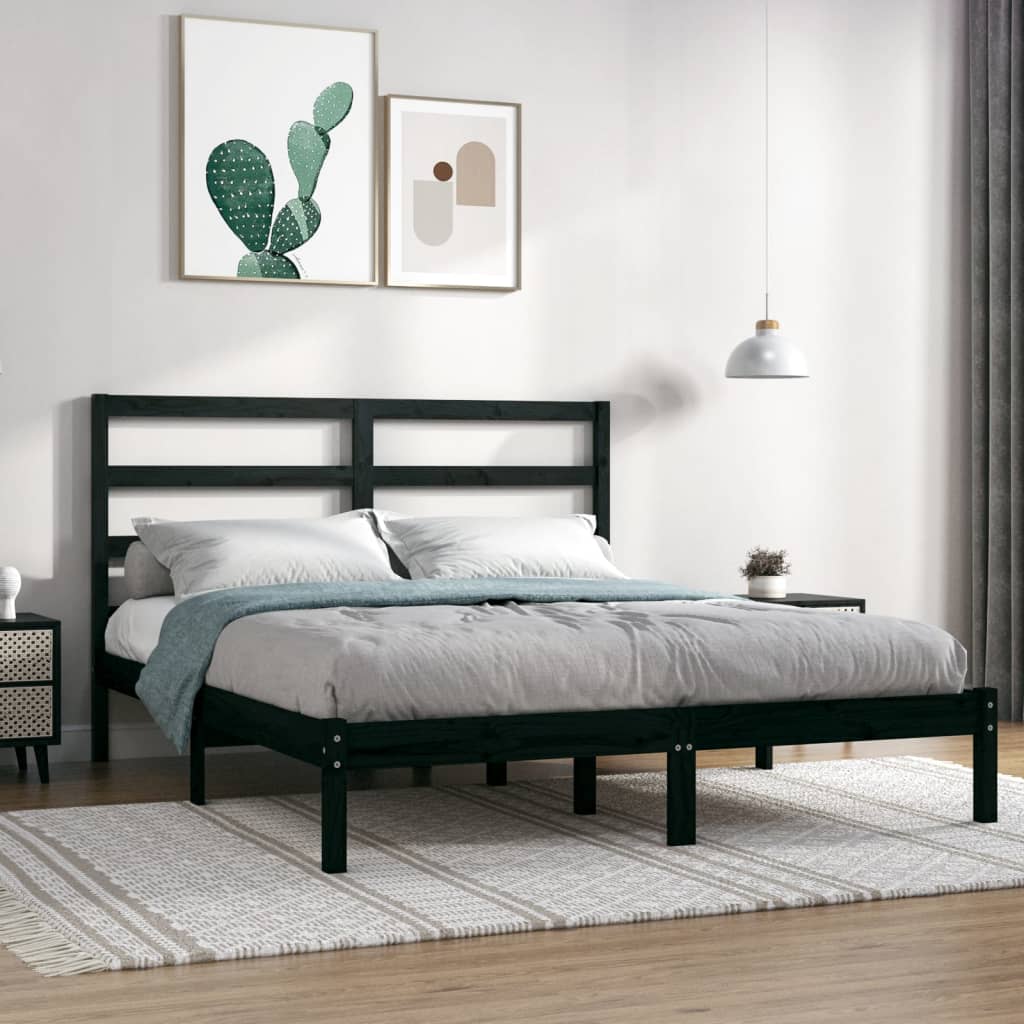 vidaXL Cadru de pat mic dublu 4FT, negru, 120x190 cm, lemn masiv