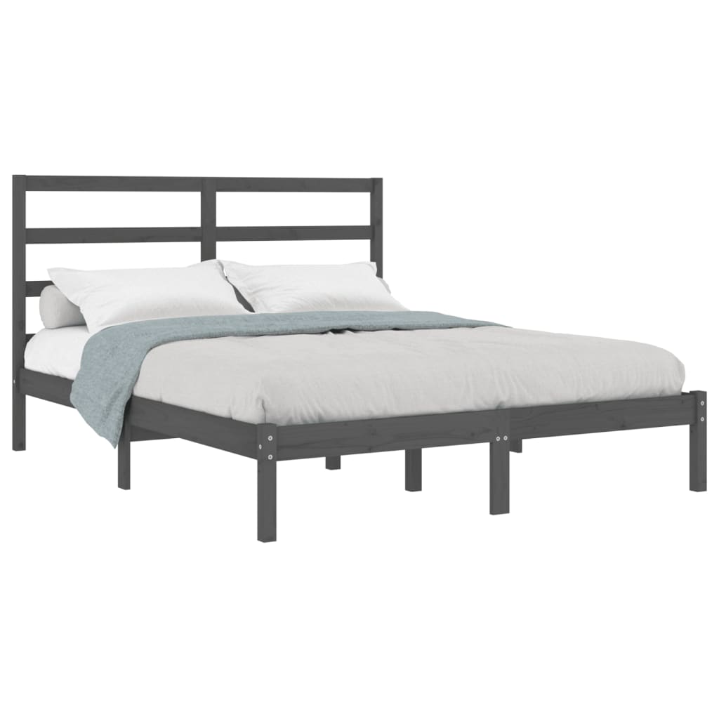 

vidaXL Bedframe massief hout grijs 135x190 cm 4FT6 Double