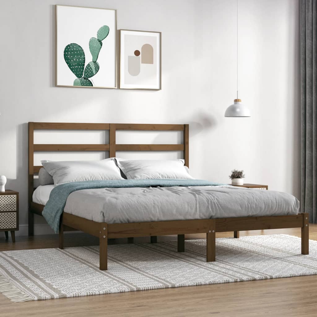 vidaXL Cadru de pat, maro miere, 140×190 cm, lemn masiv de pin