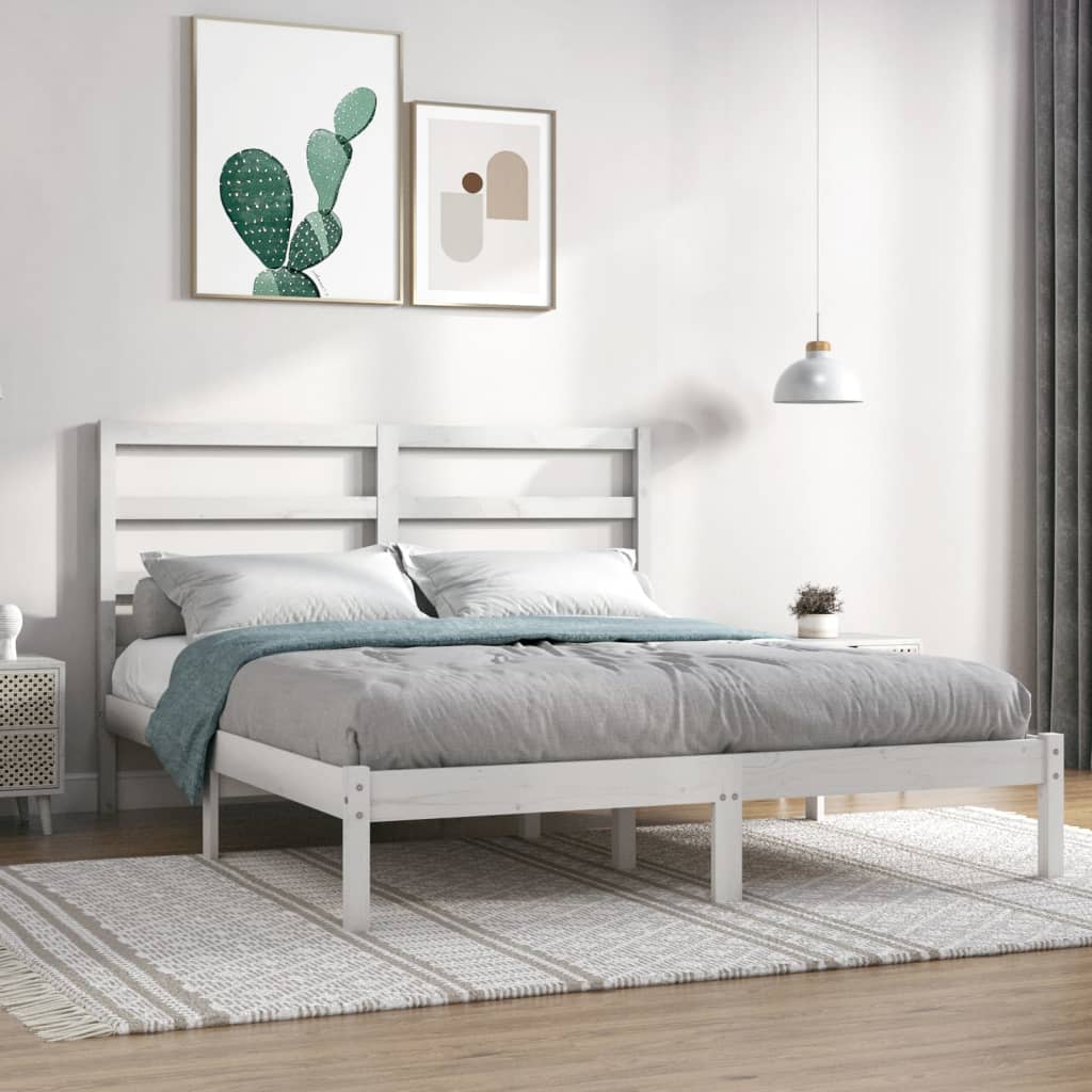 vidaXL Estrutura de cama king 150x200 cm madeira maciça branco