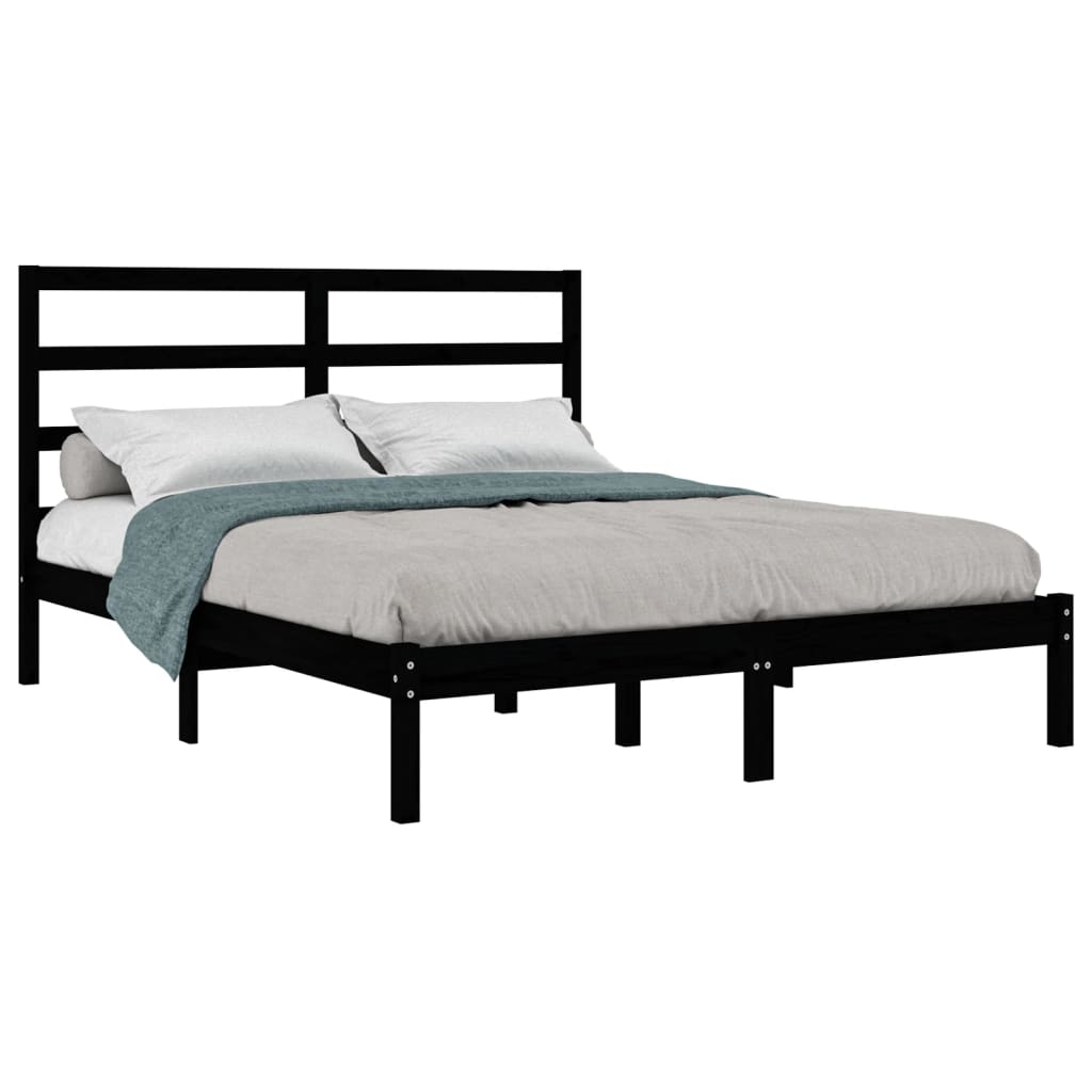 

vidaXL Bedframe massief hout zwart 150x200 cm 5FT King Size