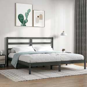 Posteljni okvir siv iz trdne borovine 200x200 cm