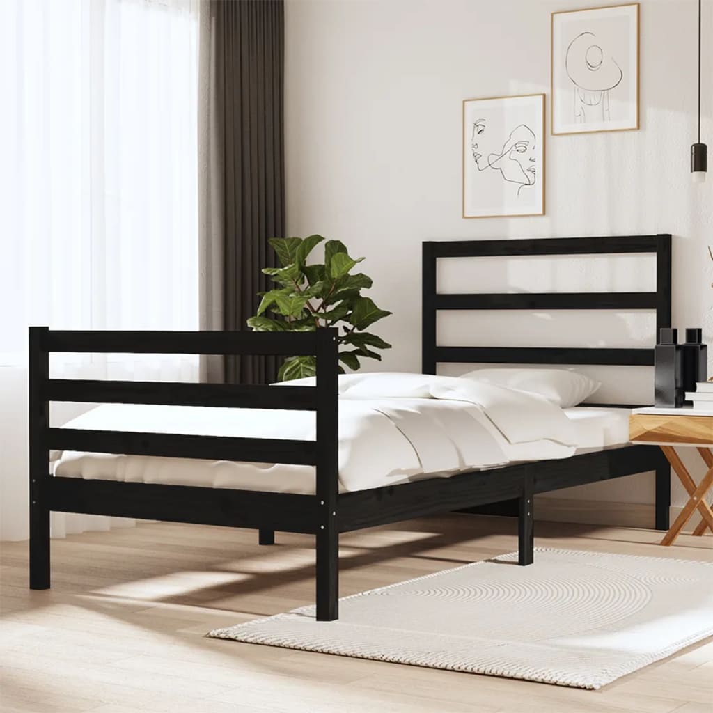 vidaXL Cadru de pat Small Single, negru, 75x190 cm lemn masiv de pin