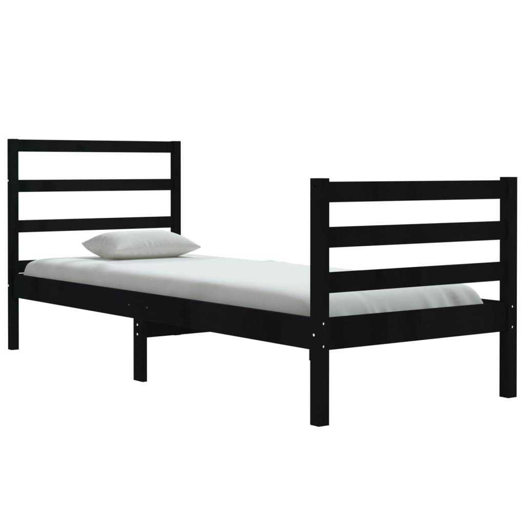 vidaXL Bed Frame without Mattress Black Solid Wood Pine 90x190 cm Single