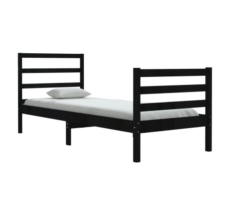 vidaXL Bed Frame without Mattress Black Solid Wood Pine 90x190 cm Single