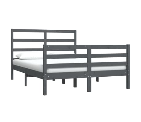 vidaXL Πλαίσιο Κρεβατιού Γκρι 135 x 190 εκ. Μασίφ Ξύλο Πεύκου Double
