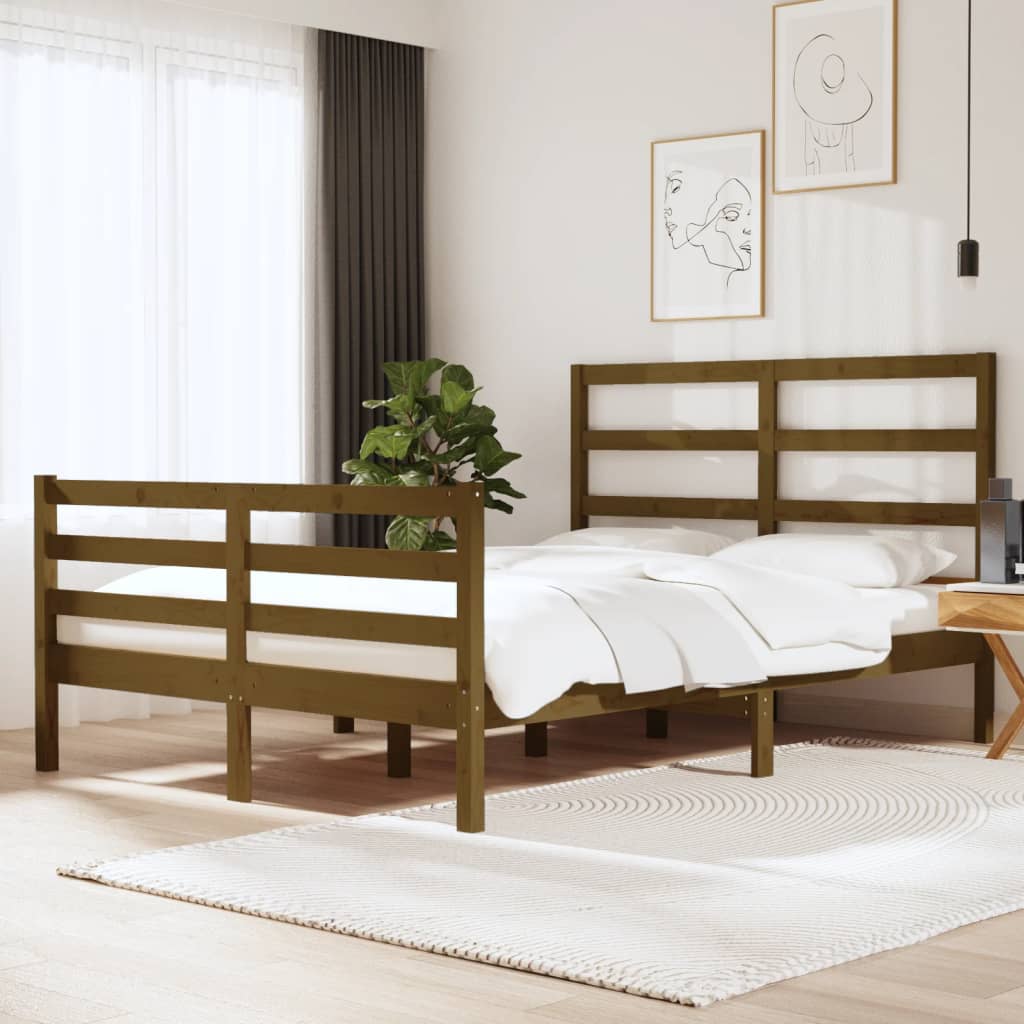 Cadre de lit Marron miel Bois de pin massif 135x190 cm Double