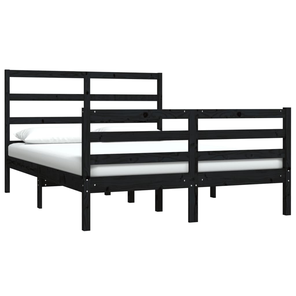 

vidaXL Bedframe massief grenenhout zwart 135x190 cm 4FT6 Double