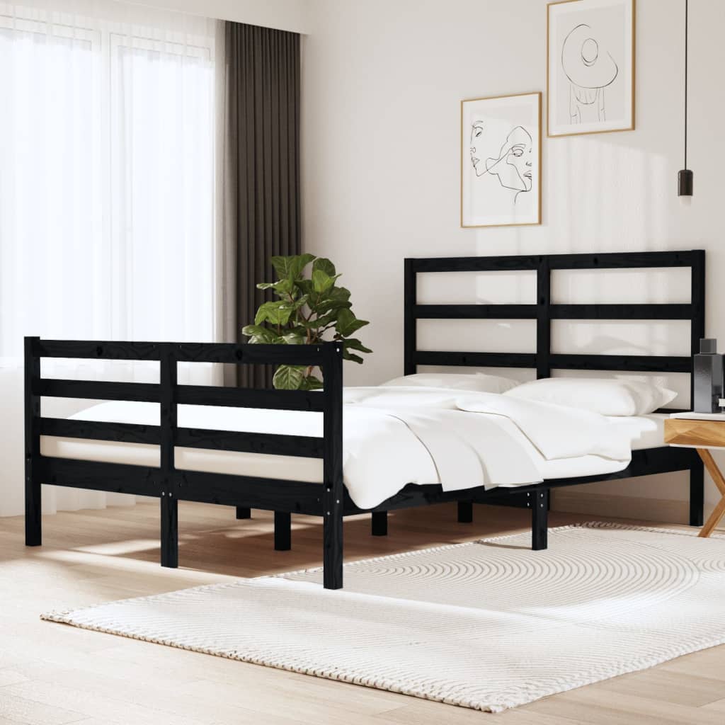vidaXL Cadru de pat dublu, negru, 135x190 cm, lemn masiv de pin