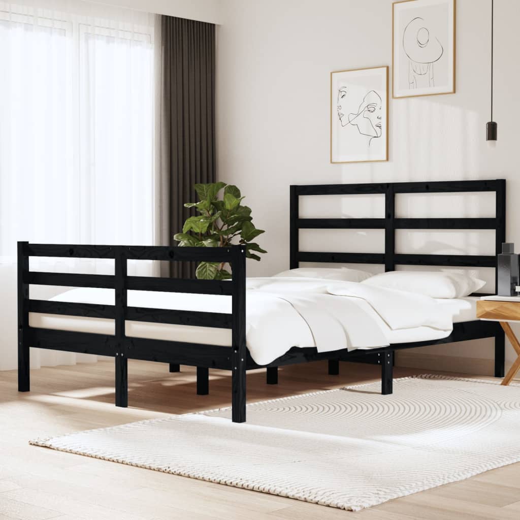 vidaXL Cadru de pat 5FT King Size, negru，150x200 cm, lemn masiv de pin