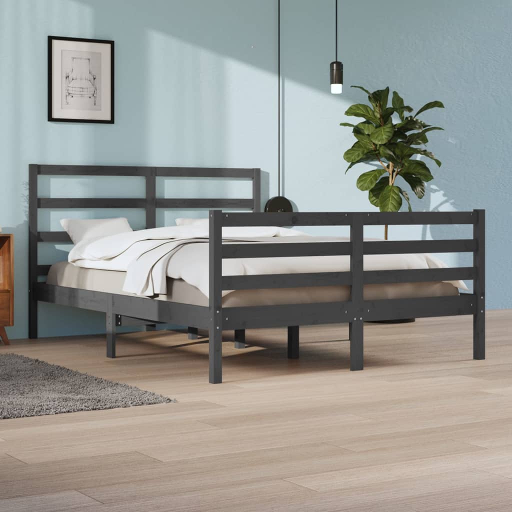 vidaXL Cadru de pat, gri, 160×200 cm, lemn masiv de pin