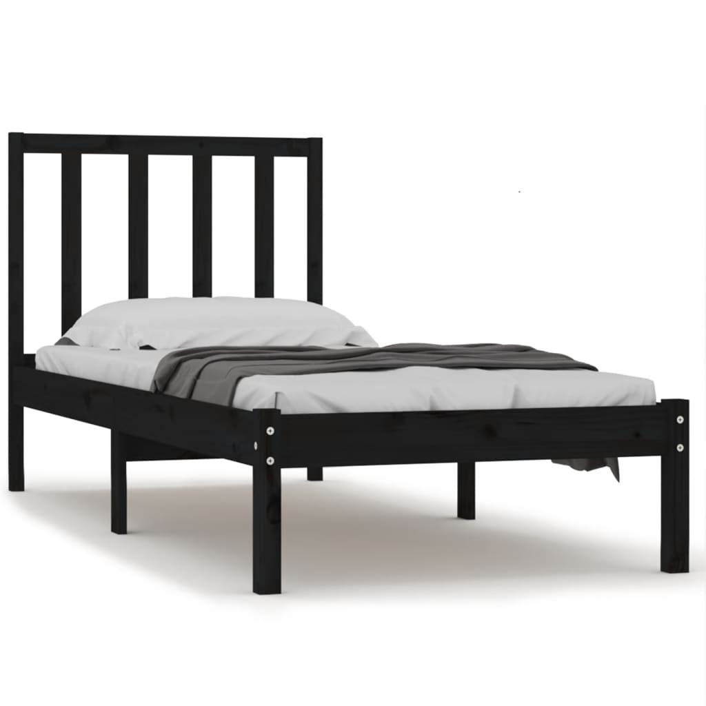 vidaXL Bedframe massief grenenhout zwart 75x190 cm 2FT6 Small Single