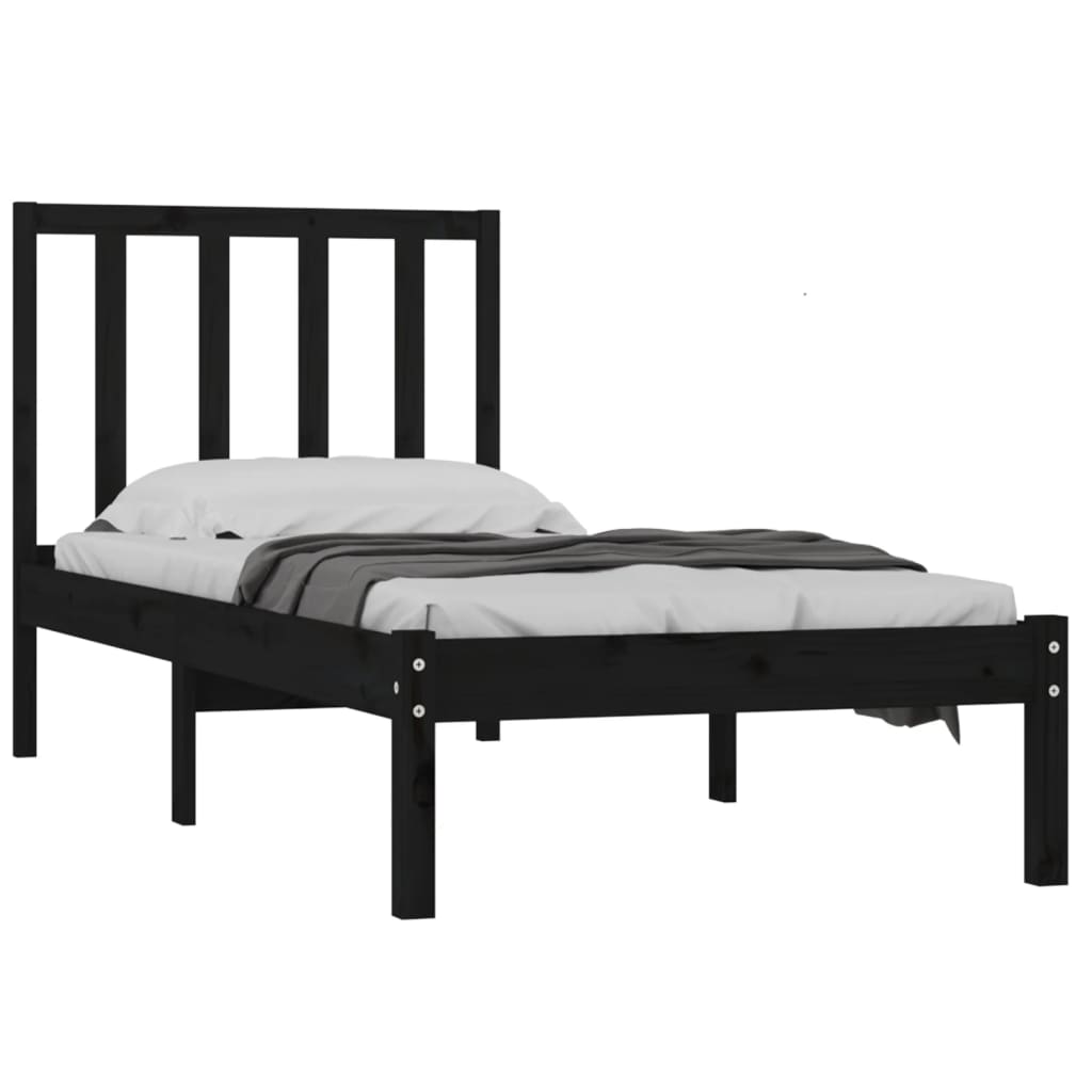 vidaXL Bedframe massief grenenhout zwart 75x190 cm 2FT6 Small Single