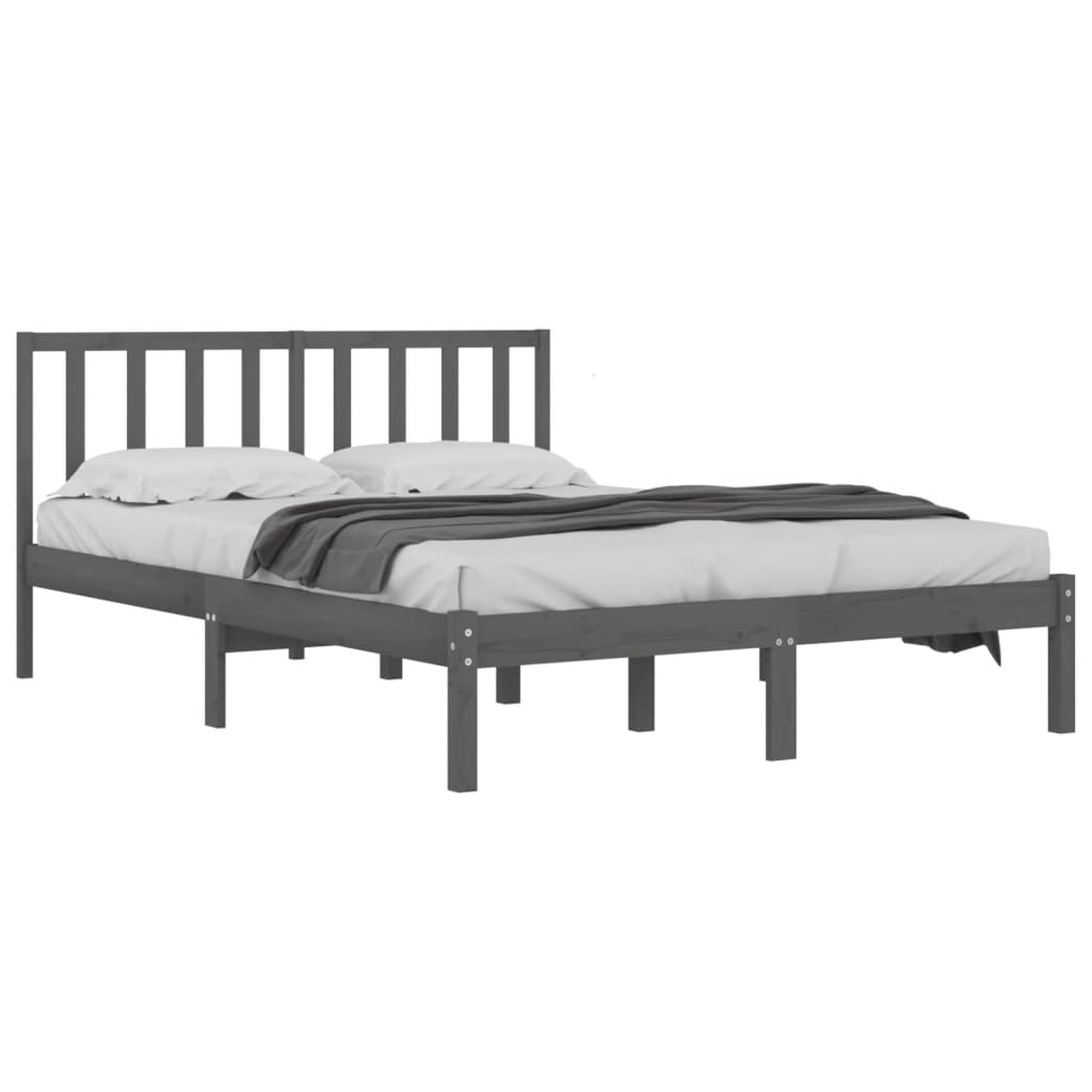 

vidaXL Bedframe massief grenenhout grijs 135x190 cm 4FT6 Double