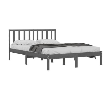 vidaXL Bedframe massief grenenhout grijs 135x190 cm