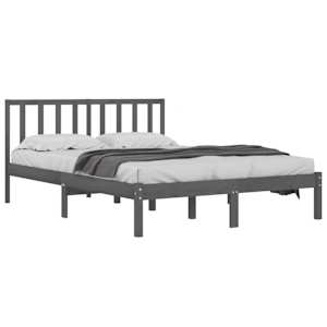 vidaXL Bedframe massief grenenhout grijs 135x190 cm
