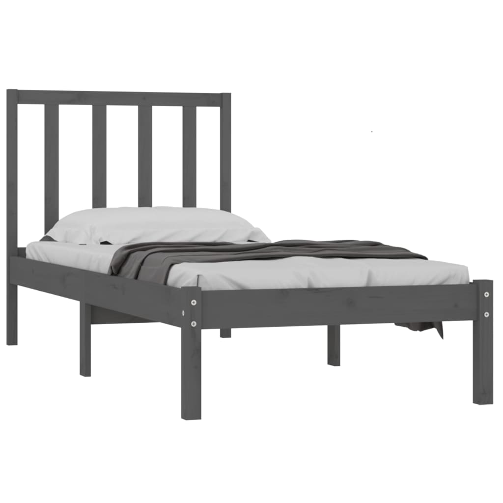 vidaXL Bedframe massief grenenhout grijs 90x200 cm