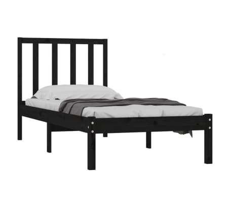 vidaXL Lovos rėmas, juodos spalvos, 90x200cm, pu&scaron;ies masyvas