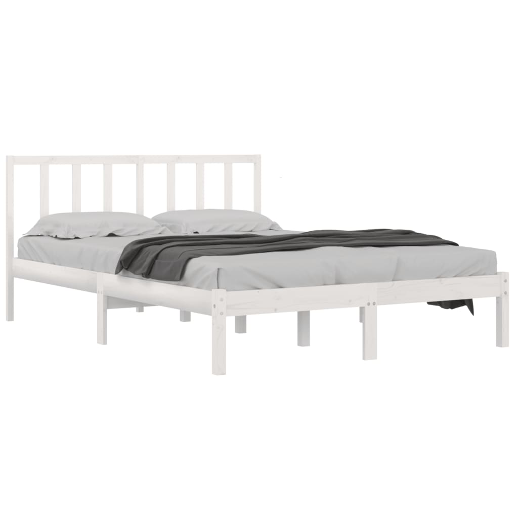 vidaXL Bed Frame without Mattress White Solid Wood Pine 150x200 cm King Size