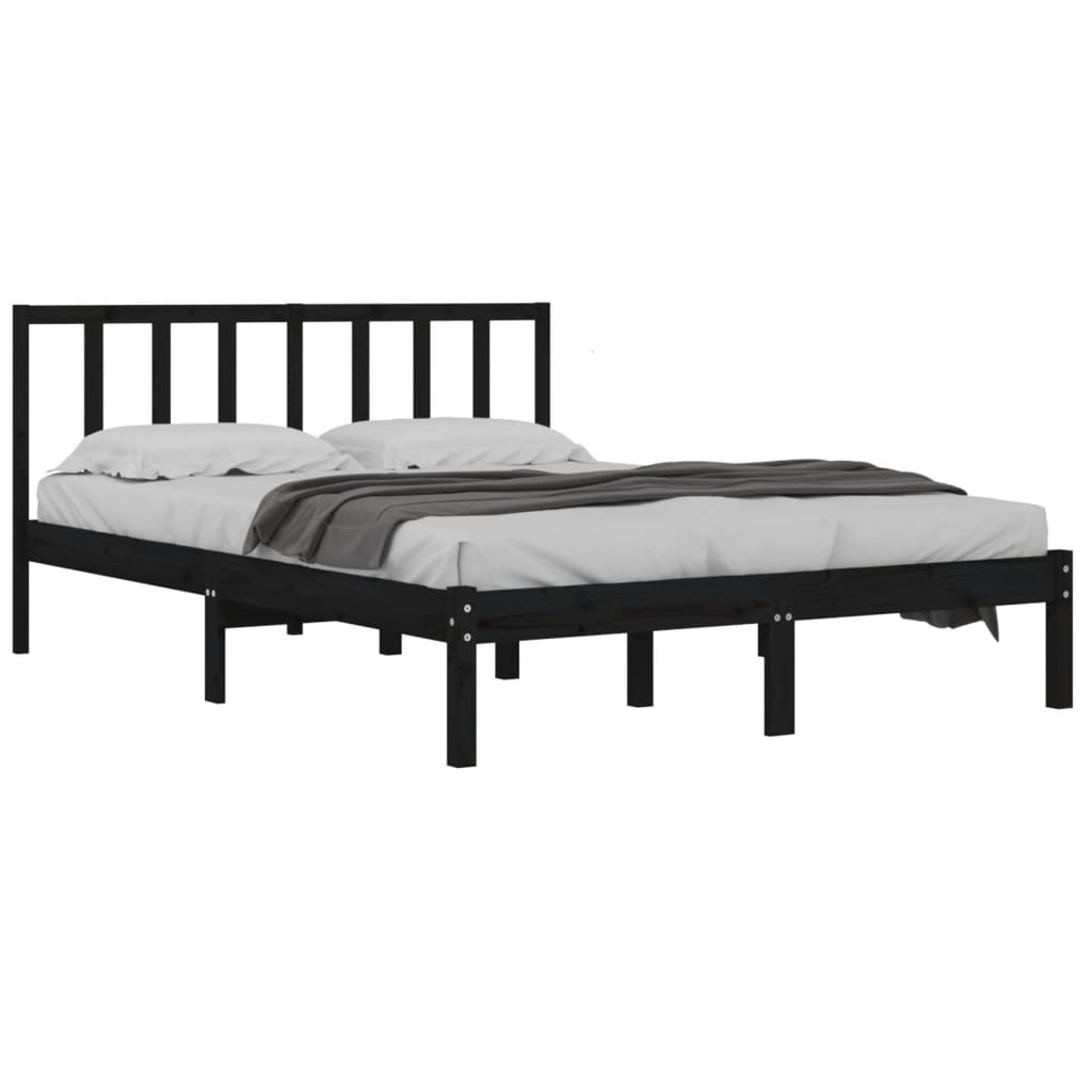 vidaXL King Size fekete tömör fenyőfa ágykeret 150 x 200 cm