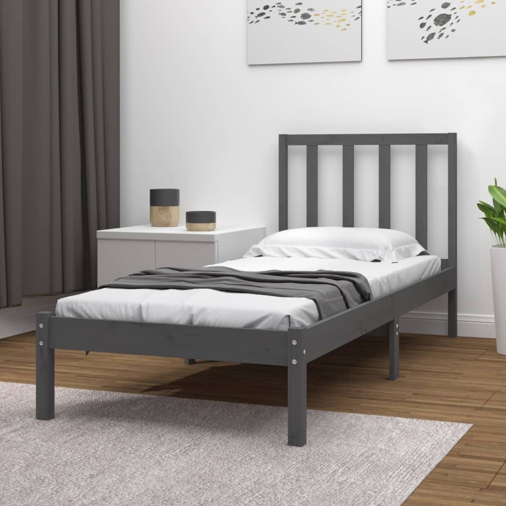 Cadre de lit Gris Bois de pin massif 90x190 cm Simple
