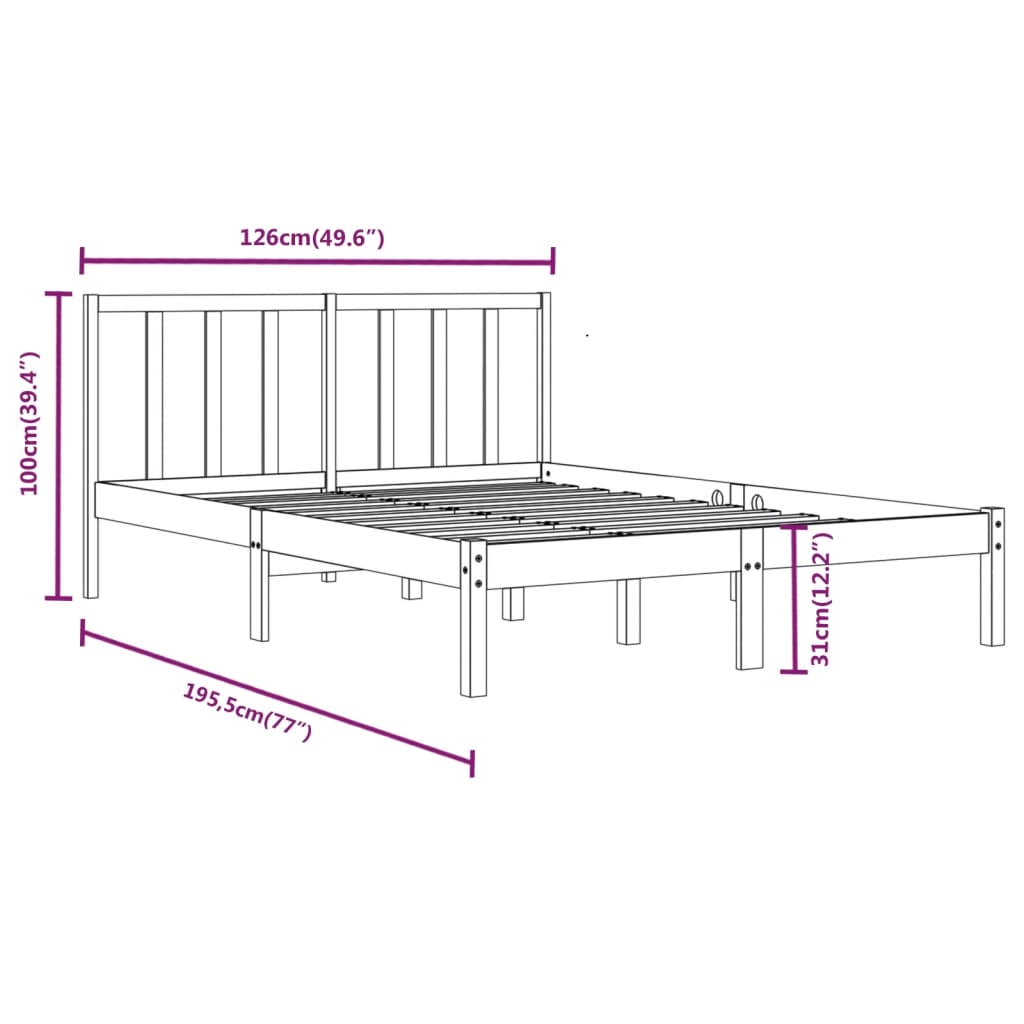 Cadru de pat mic dublu, negru, 120x190 cm, lemn masiv de pin