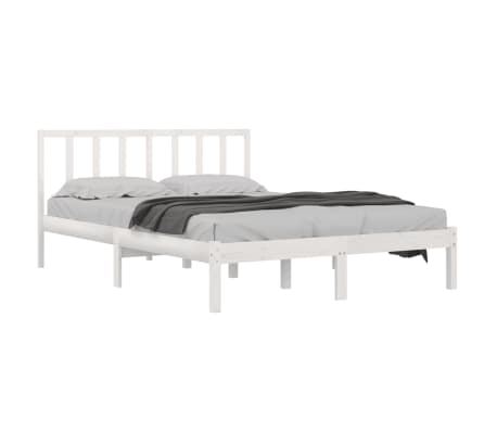 vidaXL Bed Frame without Mattress White Solid Wood Pine 135x190 cm Double