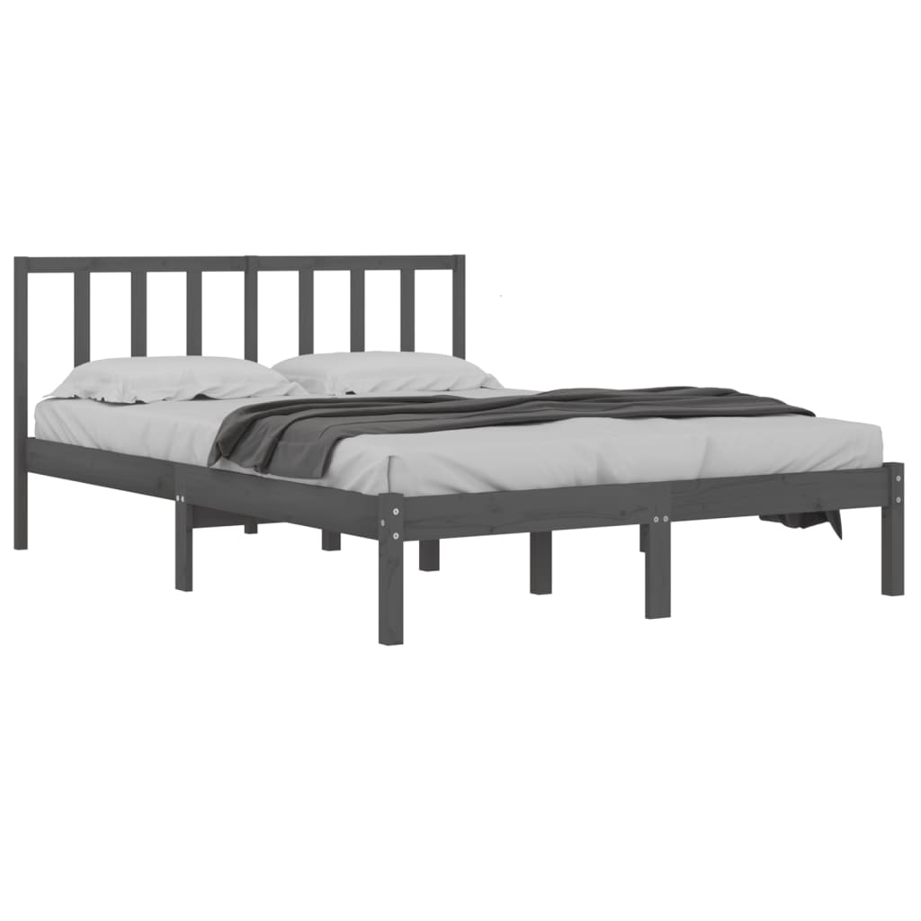 vidaXL Bedframe massief grenenhout grijs 135x190 cm 4FT6 Double