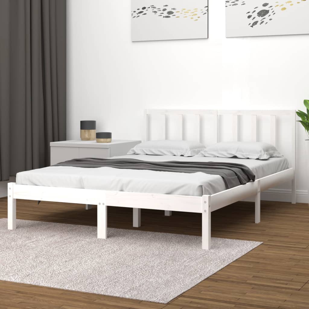 vidaXL Cadru de pat, alb, 140×190 cm, lemn masiv de pin