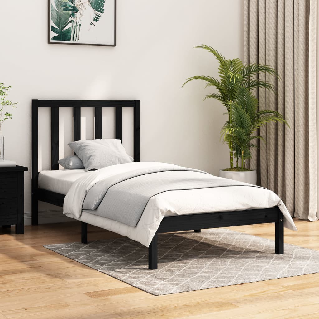 vidaXL Cadru de pat Small Single, negru, 75x190 cm, lemn masiv de pin
