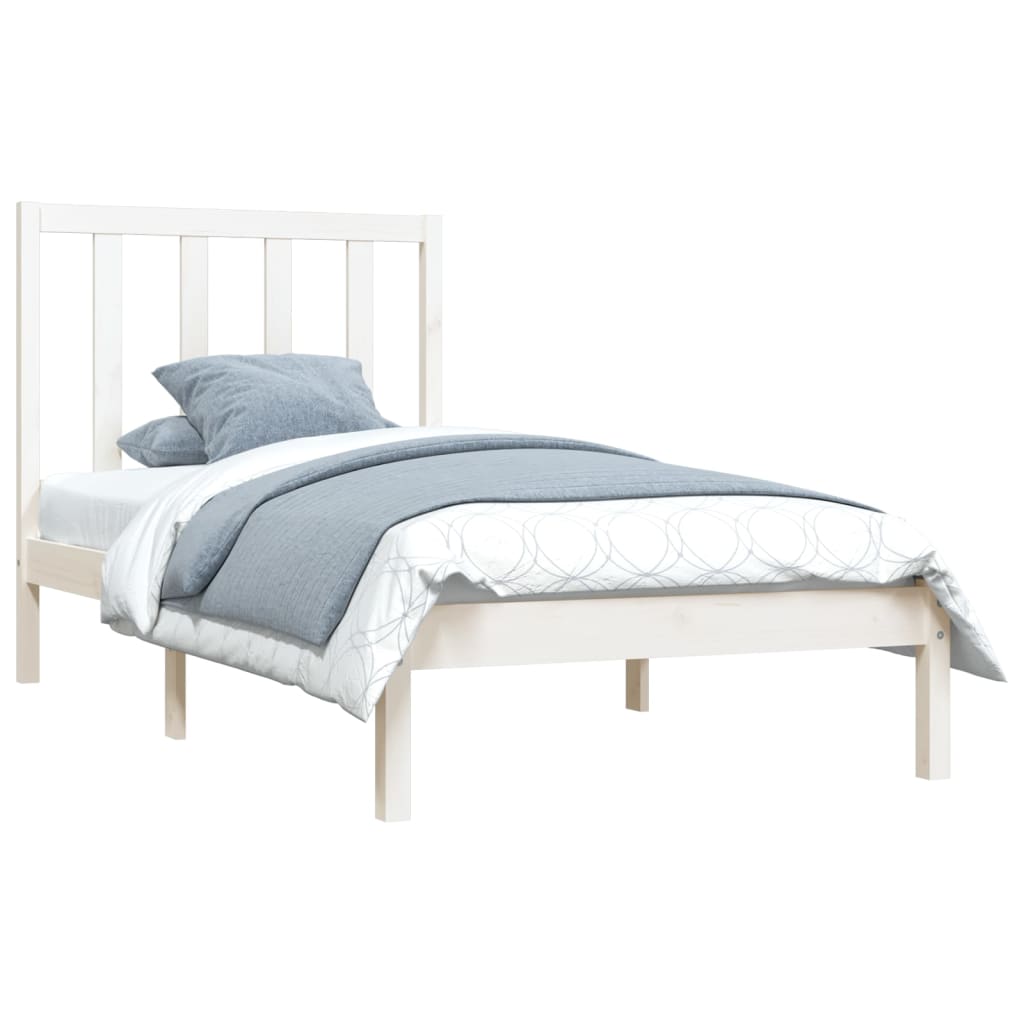 vidaXL Estrutura de cama solteiro 90x190 cm pinho maciço branco