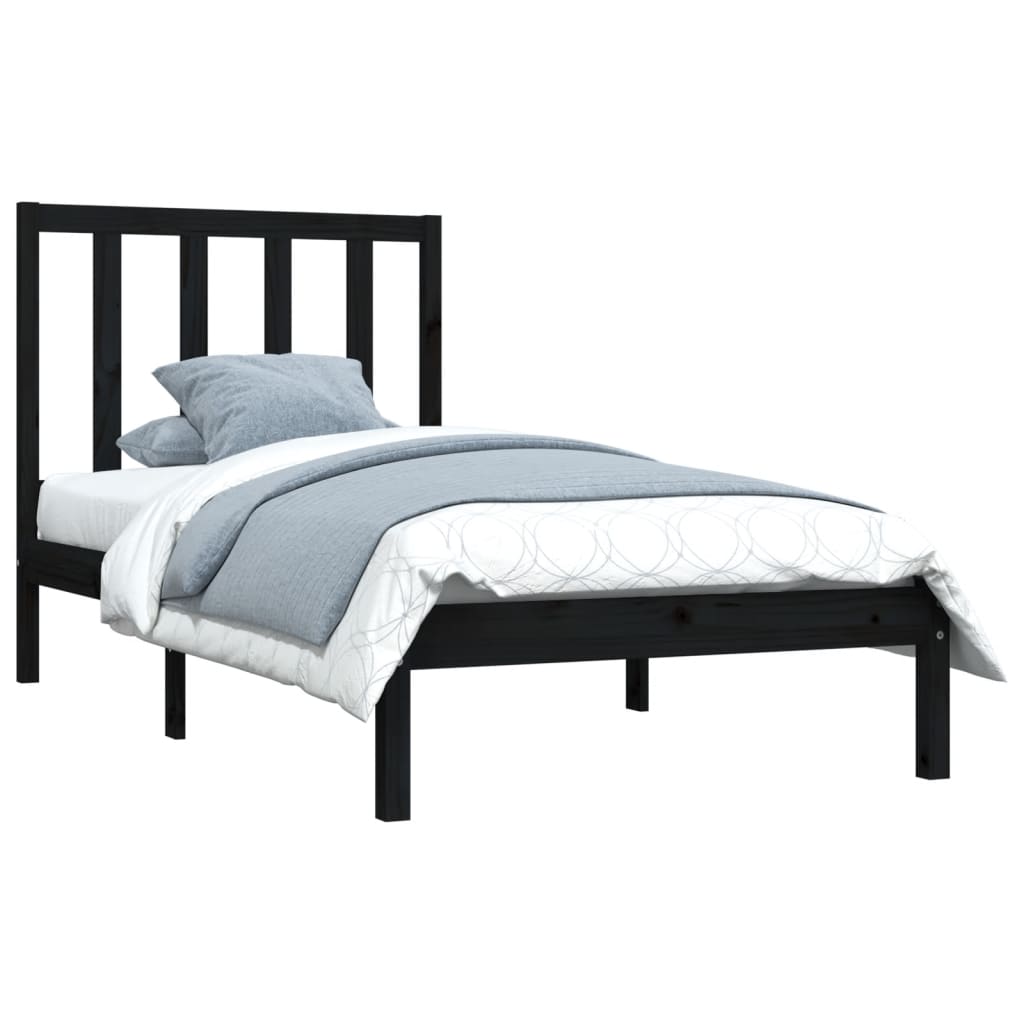 vidaXL Bed Frame without Mattress Black Solid Wood Pine 90x190 cm Single Single