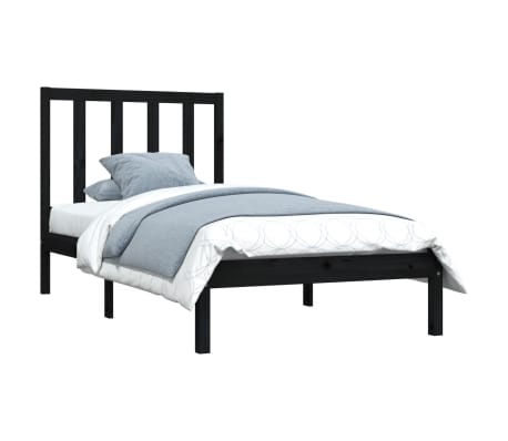 vidaXL Bed Frame without Mattress Black Solid Wood Pine 90x190 cm Single Single