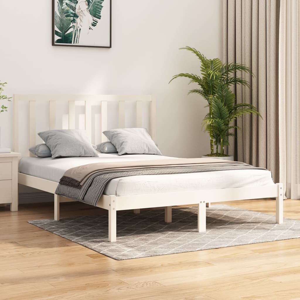Cadru de pat mic dublu, alb, 120x190 cm, lemn masiv de pin
