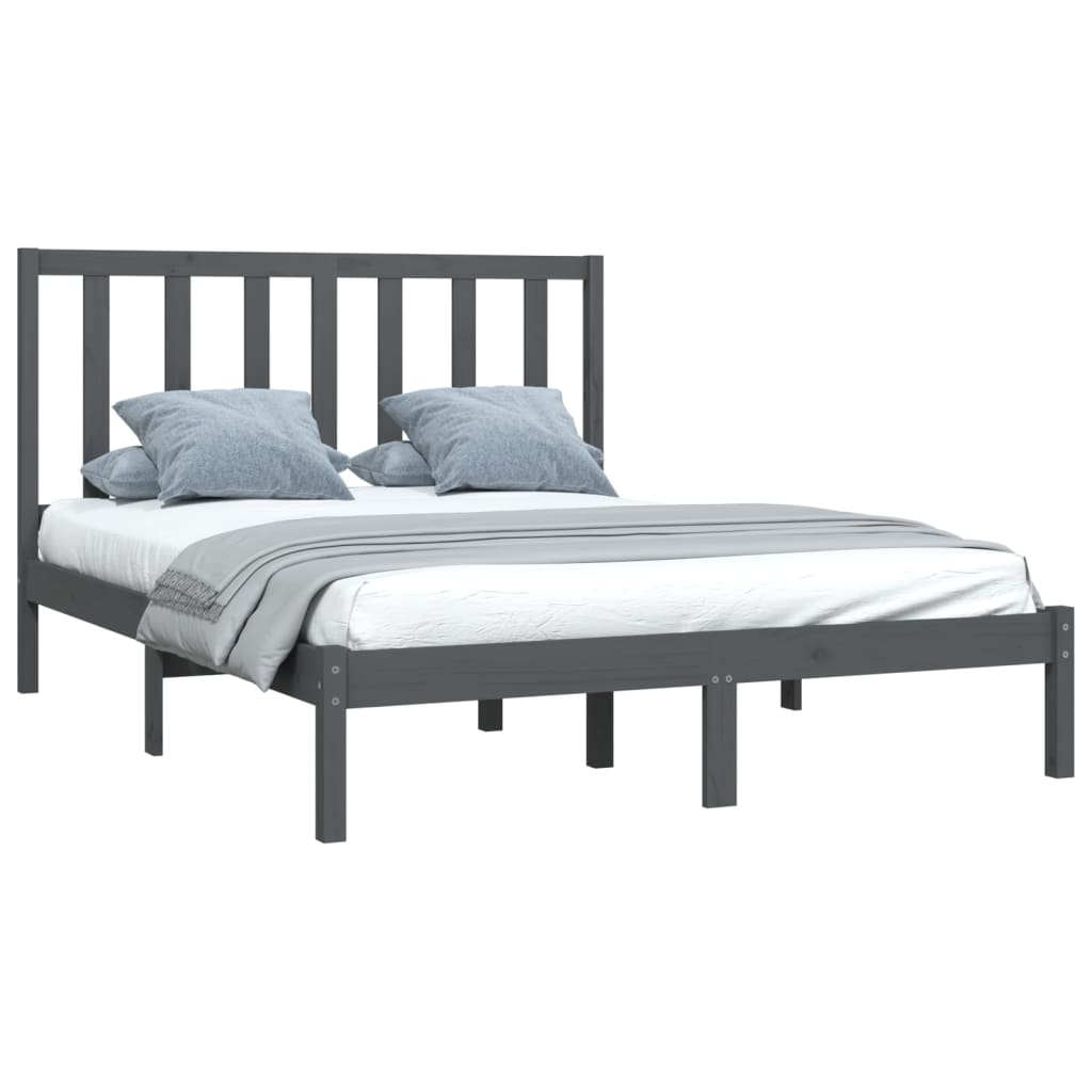 vidaXL Bedframe massief grenenhout grijs 135x190 cm afbeelding