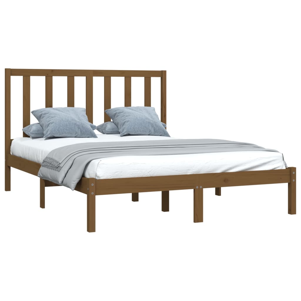 vidaXL Bedframe massief grenenhout honingbruin 135x190 cm 4FT6 Double