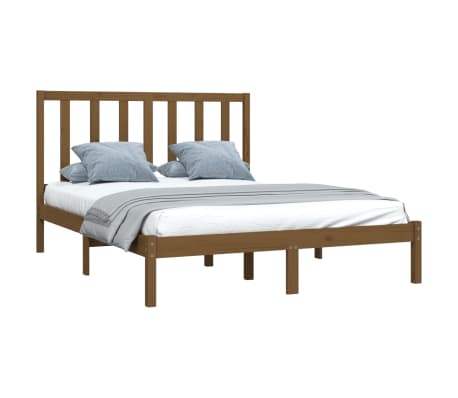 vidaXL Cadru de pat dublu, maro miere, 135x190 cm, lemn masiv de pin