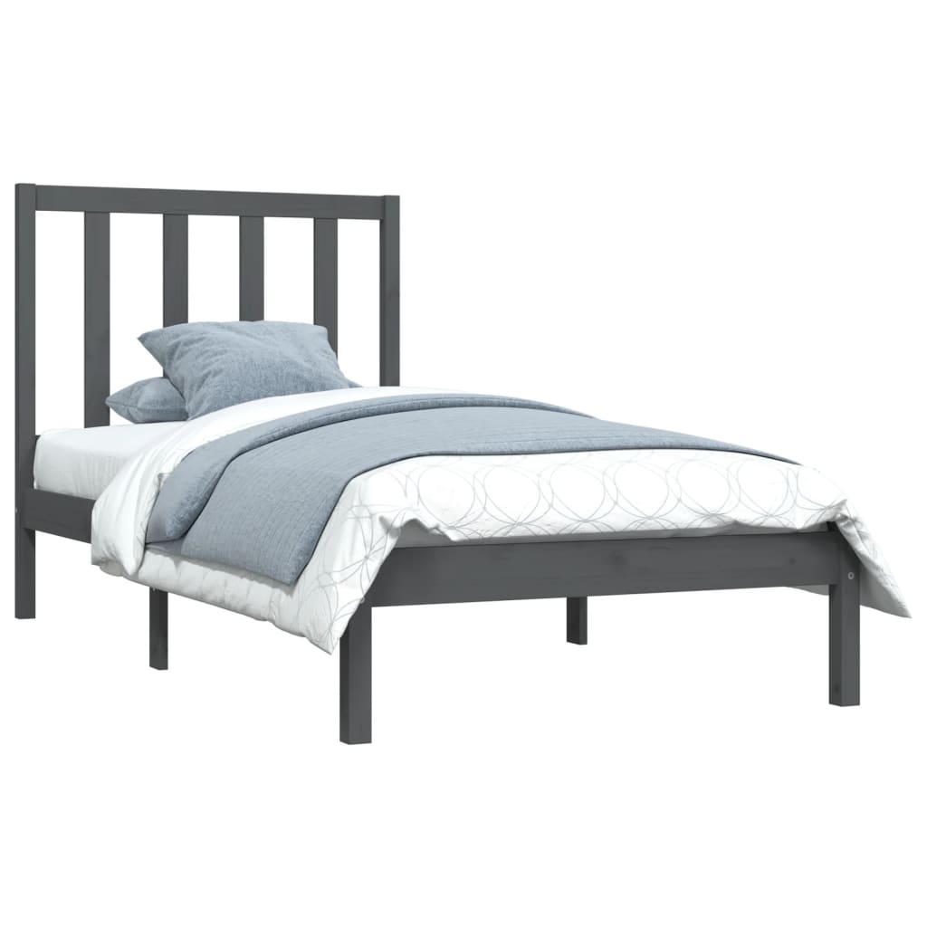 vidaXL Bed Frame without Mattress Grey Solid Wood Pine 90x200 cm