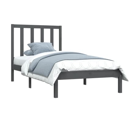 vidaXL Bed Frame without Mattress Grey Solid Wood Pine 90x200 cm