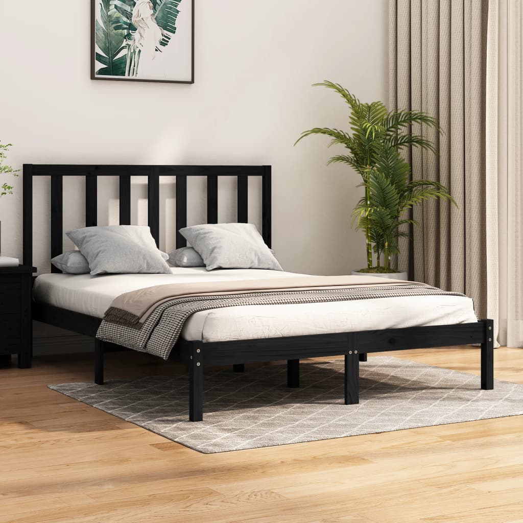 Estructura cama individual madera maciza pino negra 90x190 cm