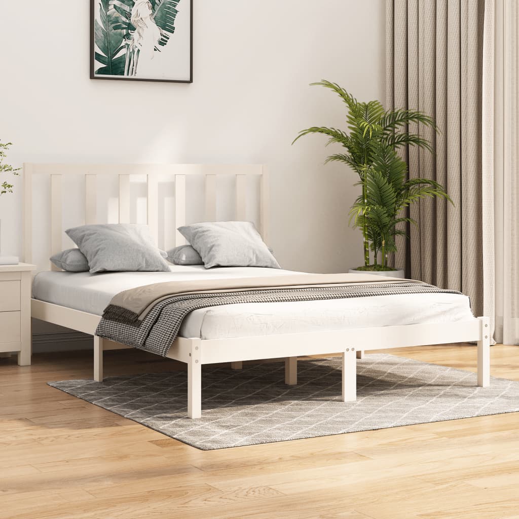 Cadru de pat, alb, 140x200 cm, lemn masiv de pin