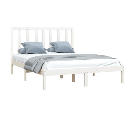 vidaXL Estrutura de cama 5FT King 150x200 cm pinho maciço branco