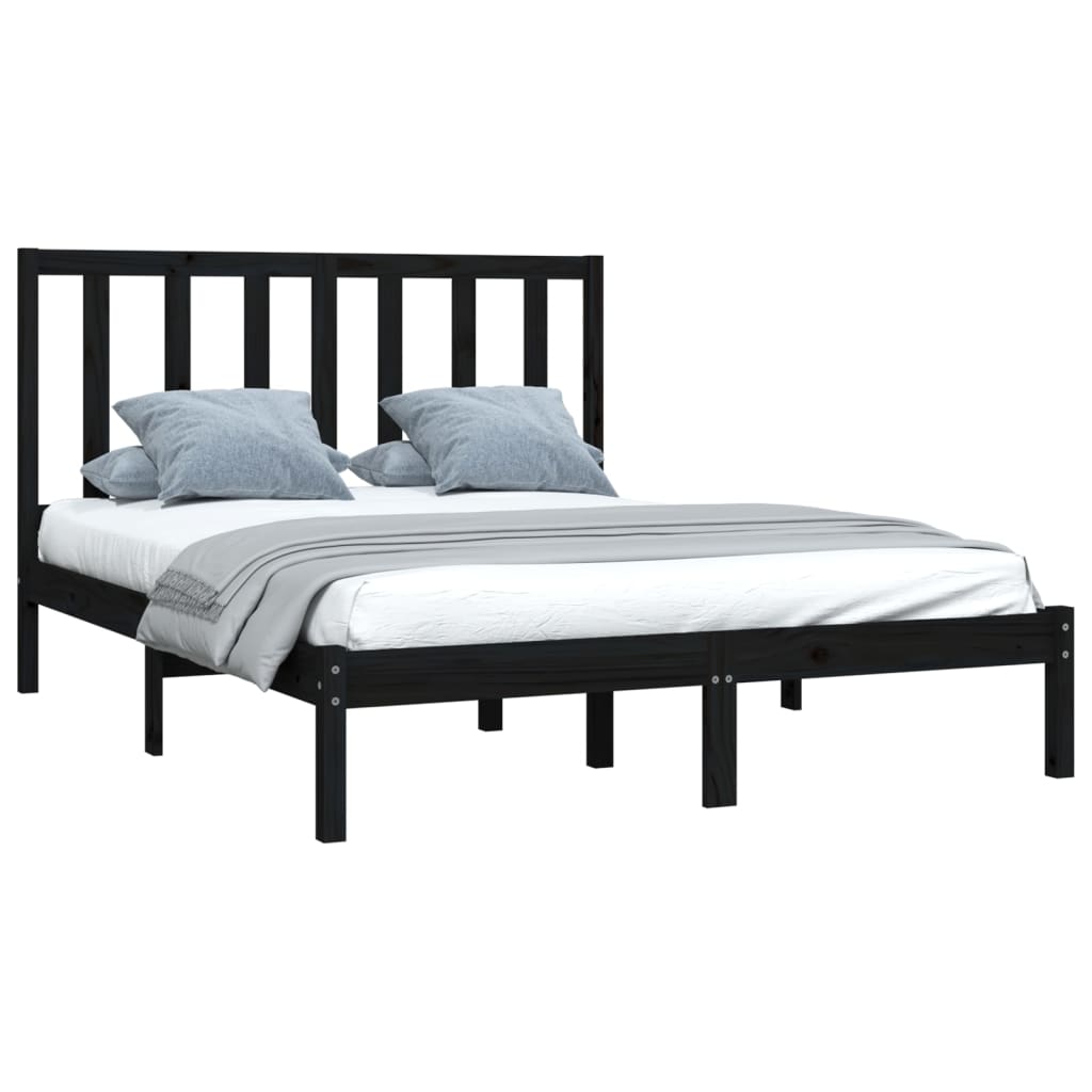 vidaXL Bedframe massief grenenhout zwart 150x200 cm 5FT King Size