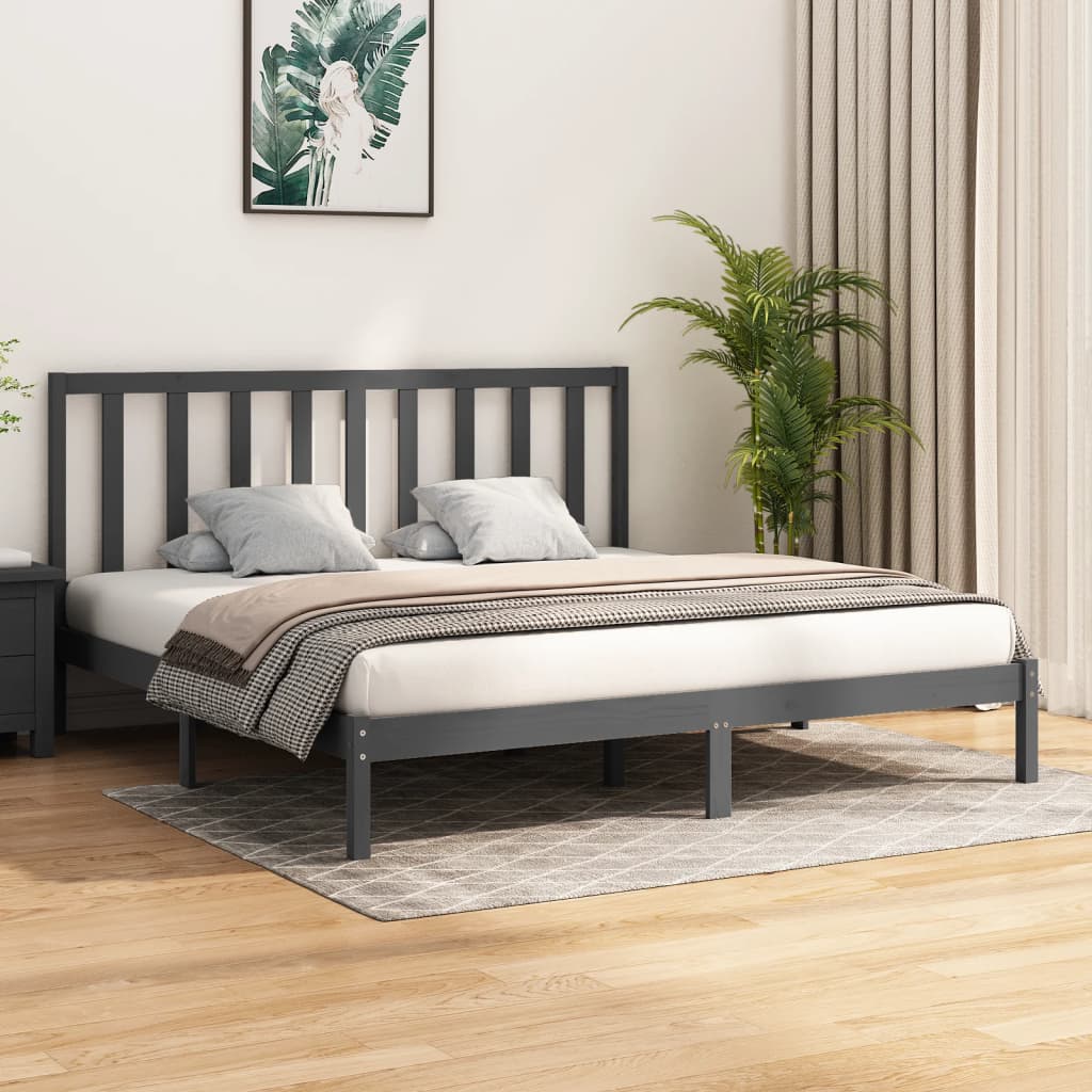 vidaXL Rám postele šedý masivní borovice 180 x 200 cm Super King